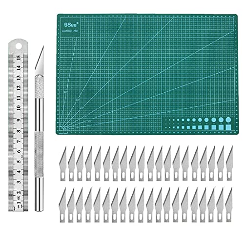 ABMRO 43-teiliges Präzisions-Schnitzmesser-Set mit Universalmesser mit 40 Klingen, PVC-Schneidematte, Stahllineal für Kunstschneiden, Modellbau, Scrapbooking-Schablone Cover