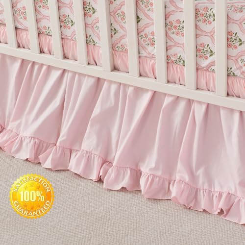 Image of Brandream Organic Cotton Crib Fitted Sheets for Baby Girls Fit Crib /Toddler Bed | French Country Pink Floral Trellis, Grandmillennial Cottagecore Style Super Soft Cotton Baby Nursery Bed Sheet