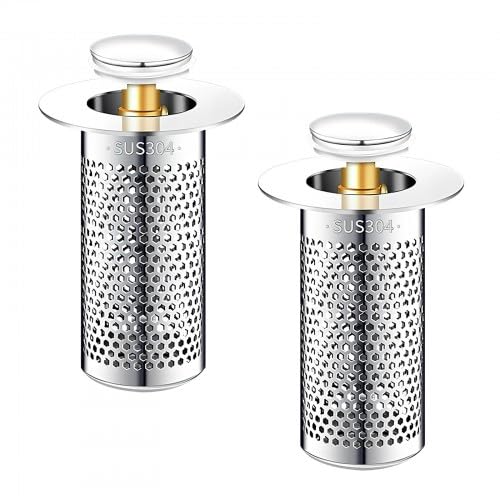 2 Pezzi Filtro Lavandino Pop Up, Filtro Lavandino Acciaio Inox, Filtro di Scarico, Rimovibile Tappi Lavandino Bagno Pop Up con Filtro, Filtro di Scarico a Pavimento, per Cucina, Bagno, Lavello