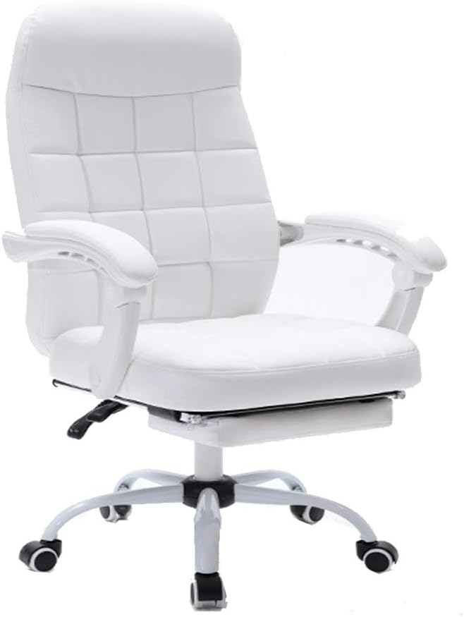 DFLY gaming chair office chair white, home leather ergonomic swivel chair with footrest, comfortable height adjustable desk study computer chairs