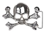 Skull and Cross Bone Pirate Belt Buckle, Shining Silver