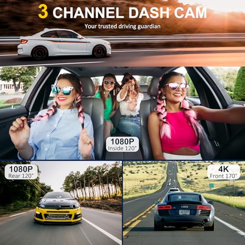 4K Dash Cam Front and Rear Inside,3.16 IPS,3 Channel Dash Cam for Car with 5G WiFi,Free 64 - image 3