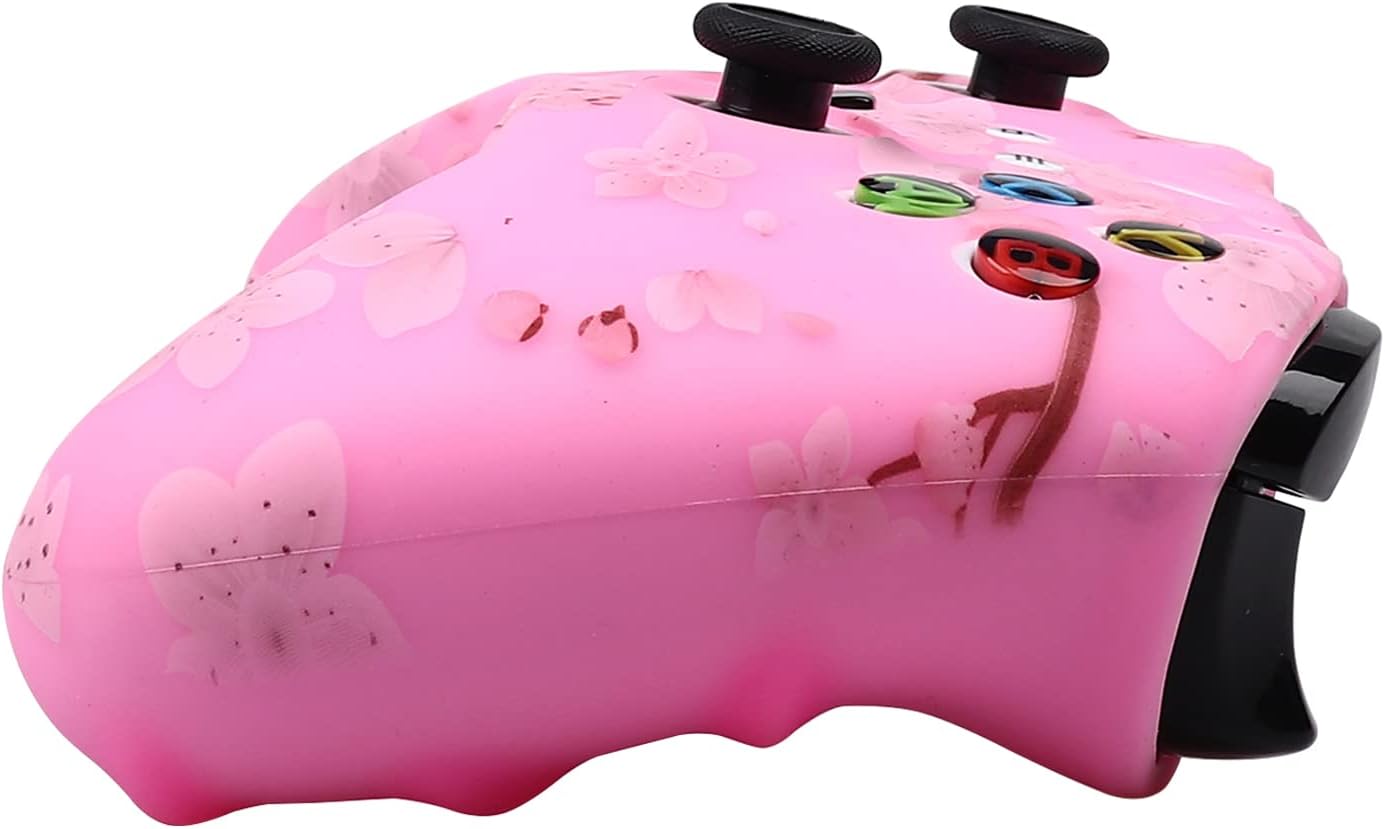 RALAN Cherry Blossoms Skin , Sakura Silicone Controller Cover Skin Protector Compatible for Xbox Ones Controller (Pink Pro Thumb Grip x 2 ,Pink Cat Grips x 2 ,Skull Cap x 2).