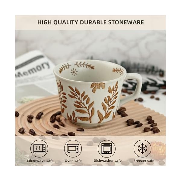 Ceramic coffee mug 12 oz novelty unique teacup with large handle stoneware cup for tea mocha latte cappuccino espresso set of 2 ivy and leaf  urban country home decor