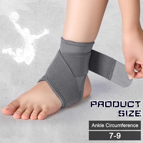 Image of Honoson 2 Pcs Ankle Brace Kid Ankle Support Youth Neoprene Lace up Compression Sleeve Foot Brace Stabilizer with Adjustable Strap for Sport Sprained Plantar Fasciitis Achilles Tendonitis(Grey,L)