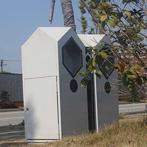 Outdoor Sorting Trash Bin Outdoor Metal Trash Bin Large-Capacity Double Barrel Iron Trash Bin with Diamond Top Cover 90×38×95CM