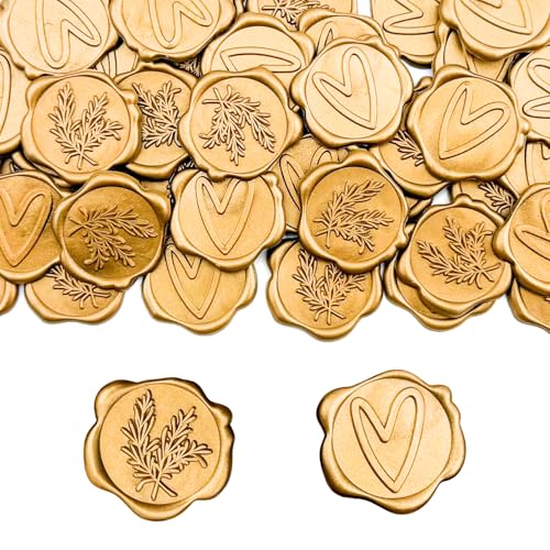 50 Piezas Sello De Cera Autoadhesivo,Sello Lacre Personalizado,Patrón De Romero,Patrón Cardíaco,Pegatina De Sello De Cera De Oro,Sellos De Lacre,para Embalaje De Favores De Fiesta De Cumpleaños
