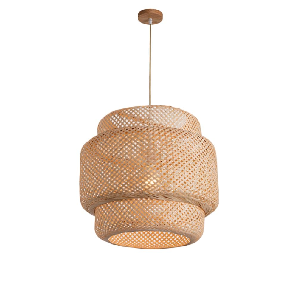 YANZHAOA Rattan Hanging Lamp Bamboo Lantern Pendant Lamp Modern Weave Single Light Pendant Ceiling Hanging Light with Adjustable Cord for Restaurant Dining Room Bedroom 30cm