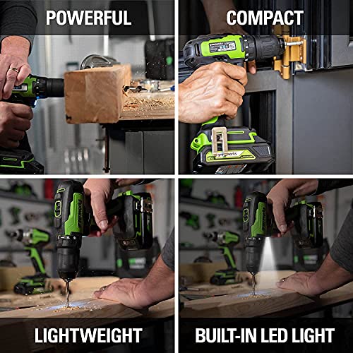 Greenworks 24V Brushless Cordless Drill/Driver With 2X 1.5Ah Usb Batteries And Charger, With 20-Piece Impact Rated Driving Bit Set #TOP4