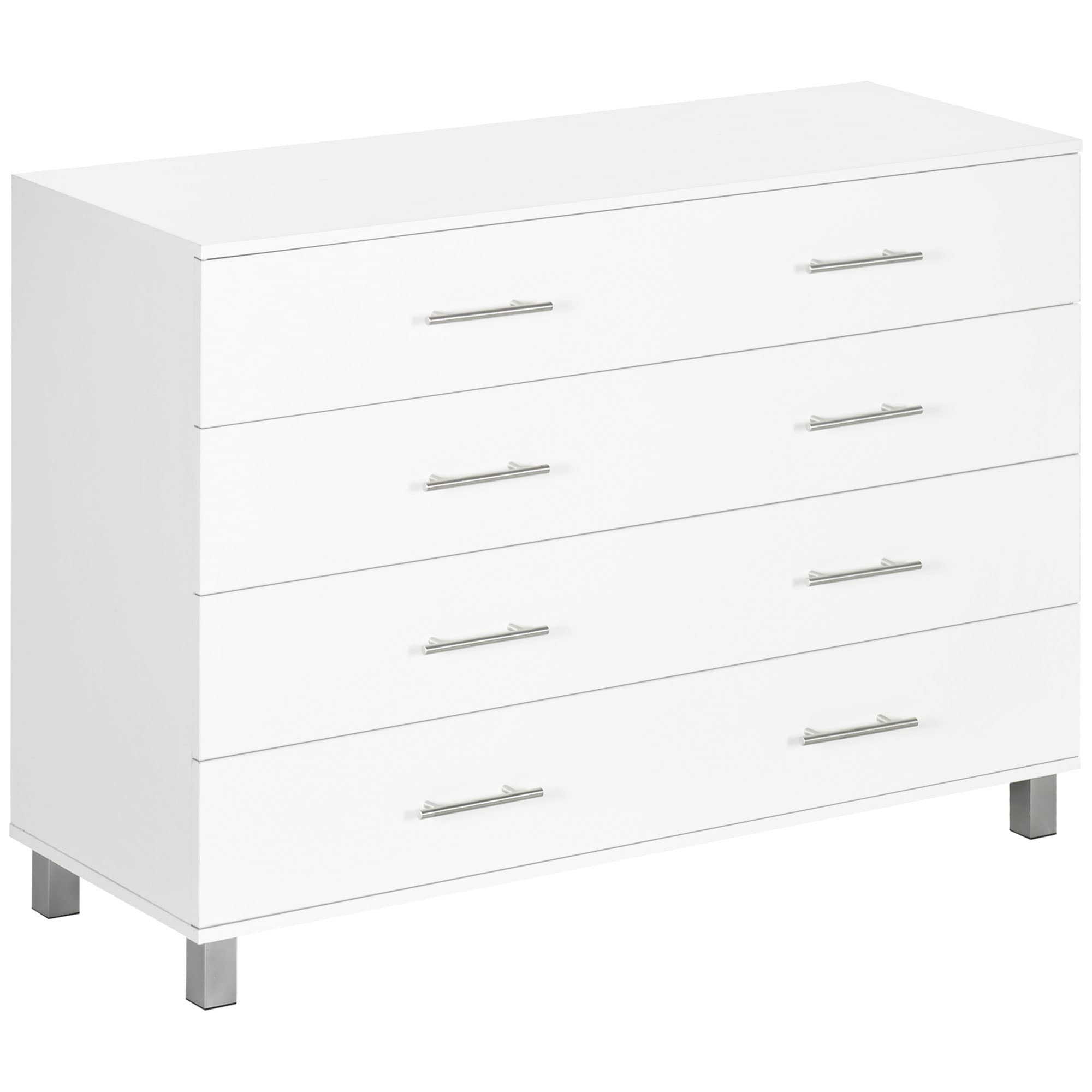 HOMCOM Cómoda con 4 Cajones Cómoda de Dormitorio de Madera con Patas Cómoda de Noche Moderno para Salón Oficina Entrada 112x38,​2x81 cm Blanco