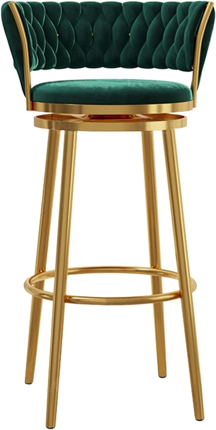Îlot de cuisine moderne lot de 4 tabourets de bar en velours vert et pieds dorés confortables