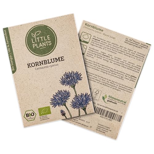 Little Plants BIO Kornblumen Samen, 145 Kornblumensamen, hohe Keimrate, 100% Natürlich, BIO Samen Kornblume für Blumengarten Blumenbeet Hochbeet – BIO Blumensamen Blumenwiese Nachhaltig