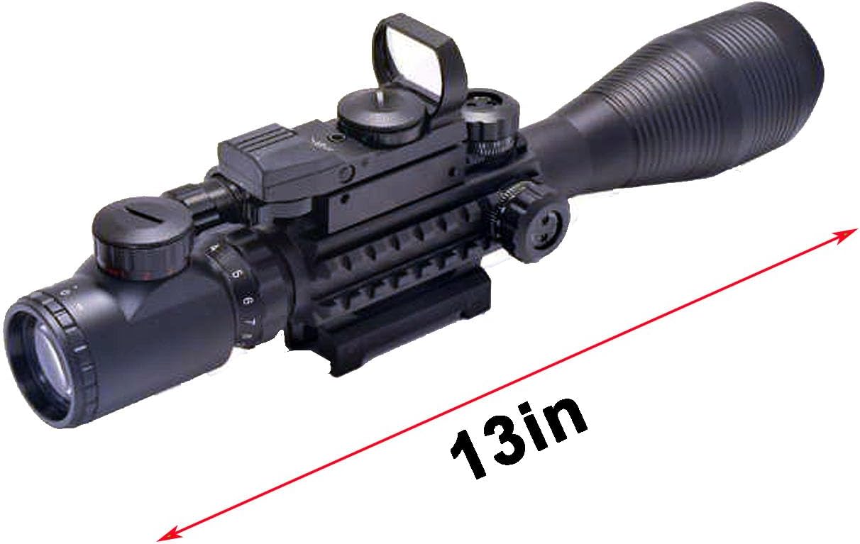 Rifle Optics Red Dot Laser 4-12x50 Illuminated Scope Combo with 4 Reticle Red Green Reflex Sight, Green Dot Laser Sight