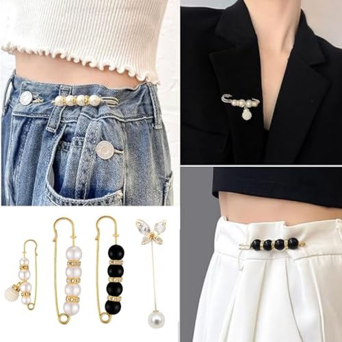 Image of Pearl Brooch, Sweater Shawl Hat Clip Neckline Pins Double Faux Pearl Brooches for Women Girls Fashion Cover Up Buttons Clothing Dresses Decoration Accessories Pant Waist Tightener Safety Pins