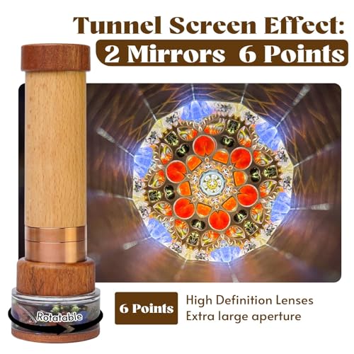 Morlenscope Growth Rings Wooden Kaleidoscope Tunnel Screen Effect,6.5\" Handmade Brass Rotatable Oil-Filled Core Box Nature Kaleidoscope Kit,Vintage Gift Box,Anniversary Birthday Gift for Man Woman