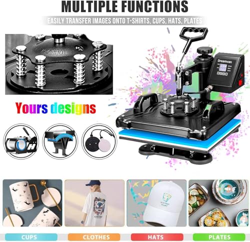 12x15-Zoll-Heißpresse für schwere Industrie, Hemdenpresse, 5-in-1-Heißpresse mit Becher-, Hut-, Platten- und T-Shirt-Heißpresse, für Vinyl/HTV/Sublimation, ideales DIY-Geschenk (12X15 5-IN-1 A)
