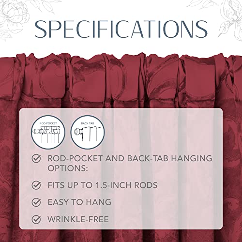 Elrene Home Fashions Mia Jacquard Scroll Blackout Window Curtain, 52" X 84" (1 Panel), Rouge #TOP3