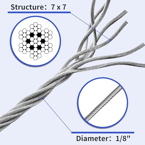 Image of LuckIn 1000FT Premium Deck Railing Cable - 1 /8 inch Diameter T316 Stainless Steel Cable, 7x7 Strands Wire Railing Hardware
