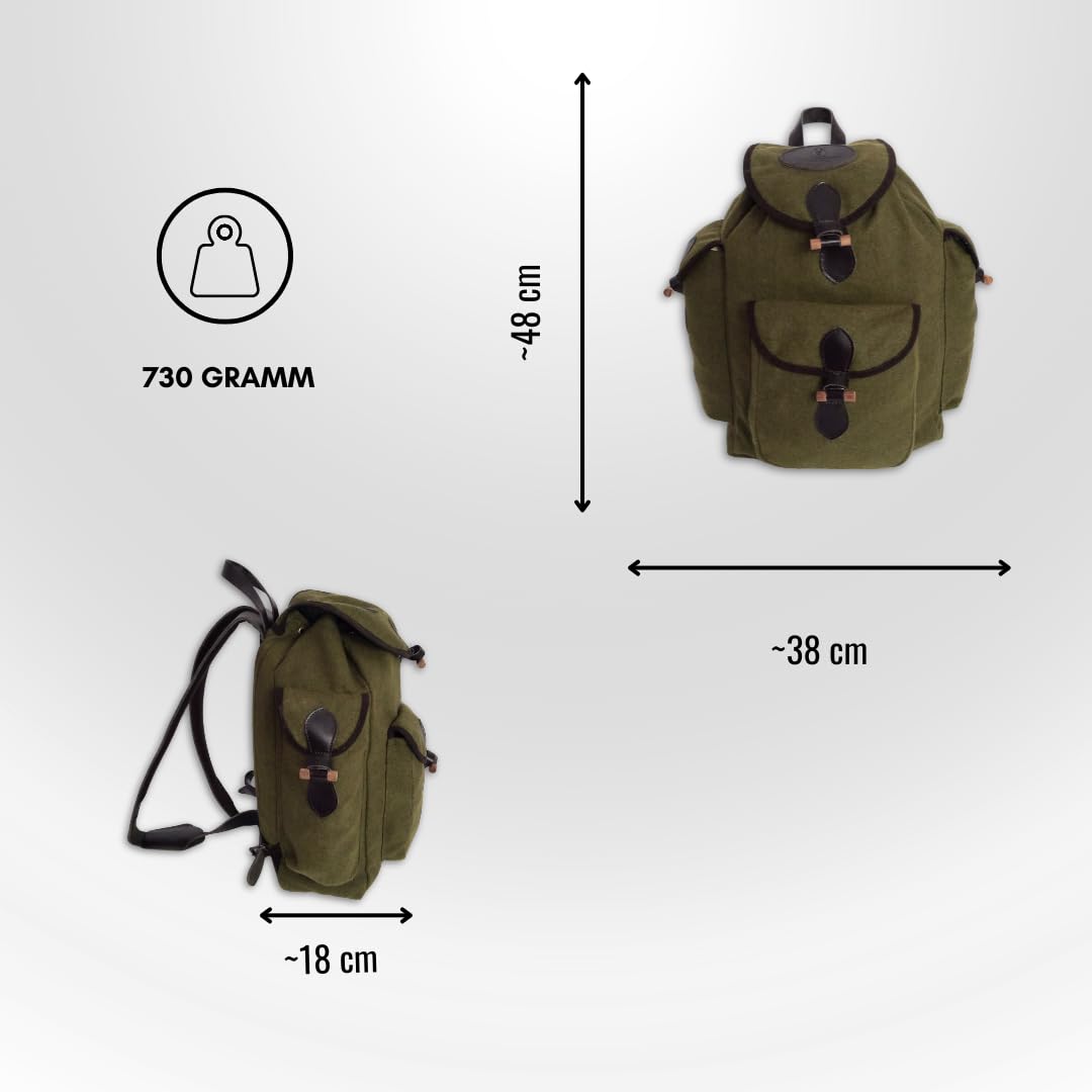 Lodenrucksack 15L – geräuscharm, aus Loden gefertigt, mit Knebelverschlüssen, gepolsterte Schulterriemen, Outdoorrucksack für Jagd, Wandern & Freizeit
