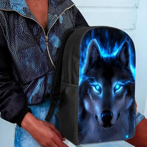 Binienty Schulrucksack für Kinder, Jungen, Mädchen, Teenager, leicht, für Bücher, Laptop, lässiger Tagesrucksack, Blauer Wolf, Einheitsgröße
