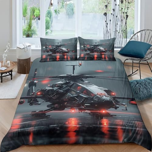 Housse de couette hélicoptère microfibre douce parure lit double 3 p - 2