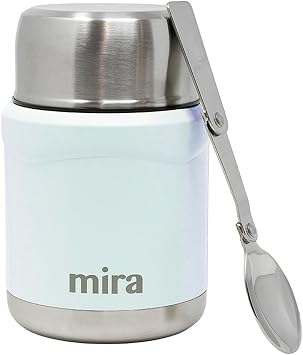 MIRA 15 oz Insulated Food Thermo for hot and cold foods - Leak-Proof Stainless Steel Container with Spoon - Pearl Blue