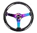NRG Innovations ST-036BSB-MC Black Sparkled Wood Grain Wheel (3" Deep, 350mm, 3 Solid spoke center in Neochrome)