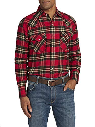 ELY CATTLEMAN Men's Long Sleeve Western Brawny Flannel Shirt, Red Plaid, M
