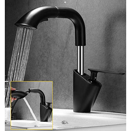 Grifo de baño de latón elevable color negro con manguera extensible integrada 8