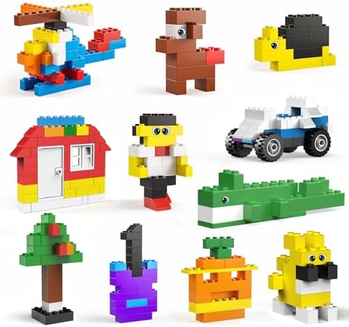 burgkidz Bausteine 520-teiliges Set, 500 Grundbausteine in 10 Farben Inklusive Räder, Fenster und Türen, Schüttgutblock mit wiederverwendbarer Aufbewahrungsbox für Kinder 4-8 Jahre Jungen Mädchen