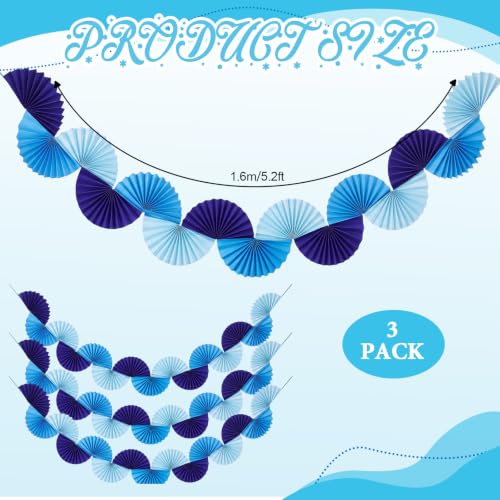 Image of 3 Pack Blue Paper Fans Garland 15.6ft Colorful Background Ceiling Hanging Decorations Paper Garland Decorations Set for Birthday Party Supplies 3D Blue Party Decoration