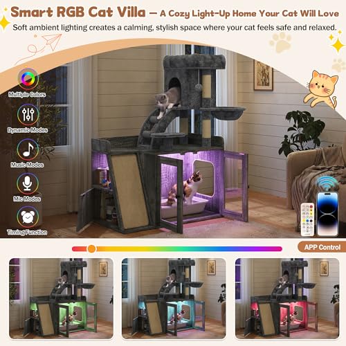 Árbol para gato 48" con caseta y rascador sisal gris miniatura 4