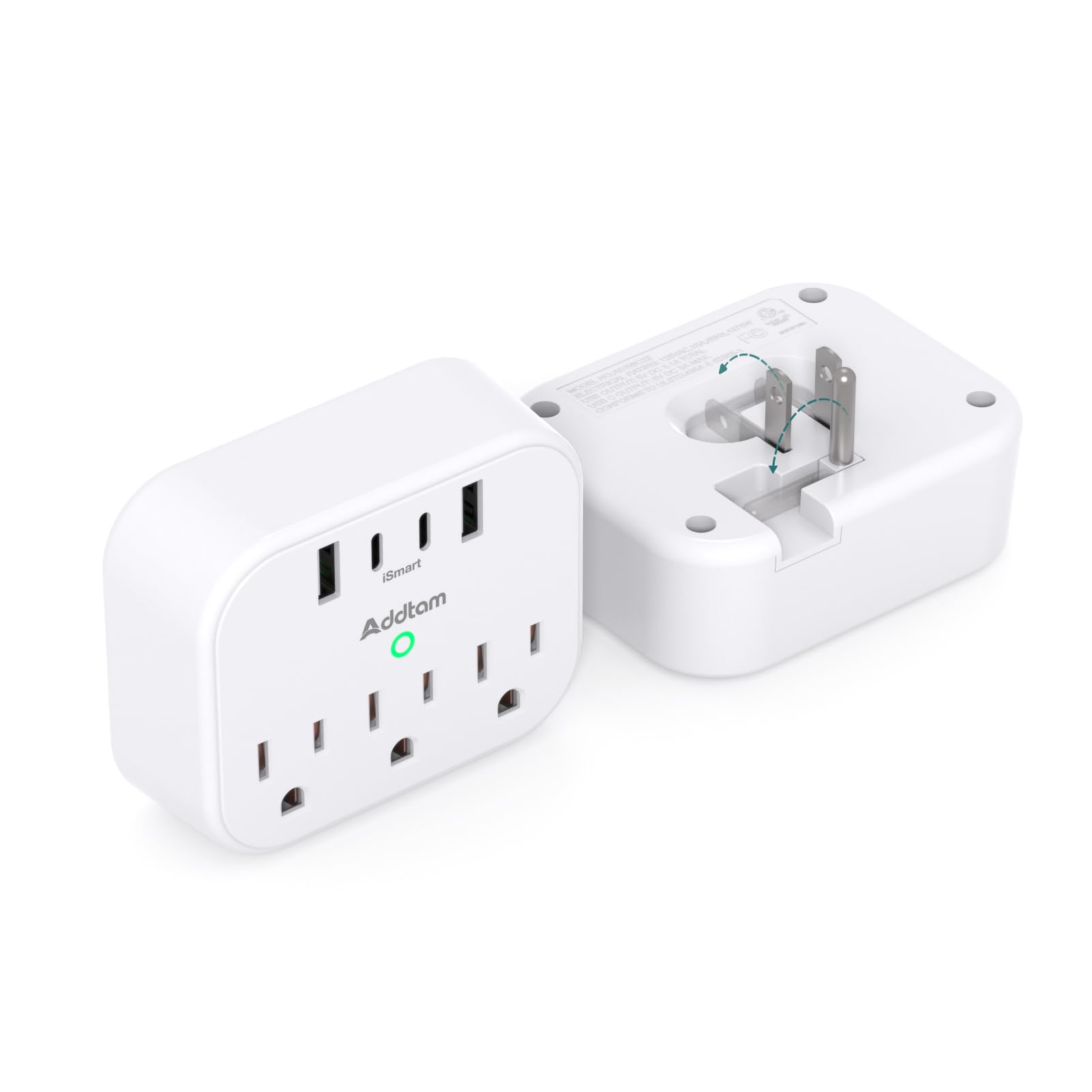 2 Pack Cruise Approved Power Strip, Addtam Outlet Extender with 3 Outlets 4 USB (2 USB-C), Foldable Plug Adapter for Travel Essentials Cruise Must