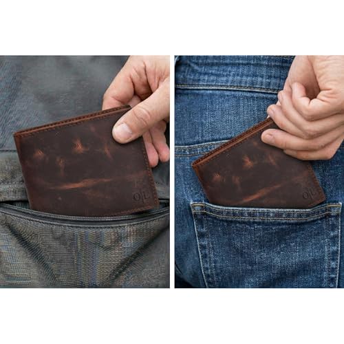 Image of Oak Leathers Leather Wallet for Men - RFID Bifold Wallets with 9 Credit Cards 1 ID Window Slim Minimalist Front Pocket Gift For Men