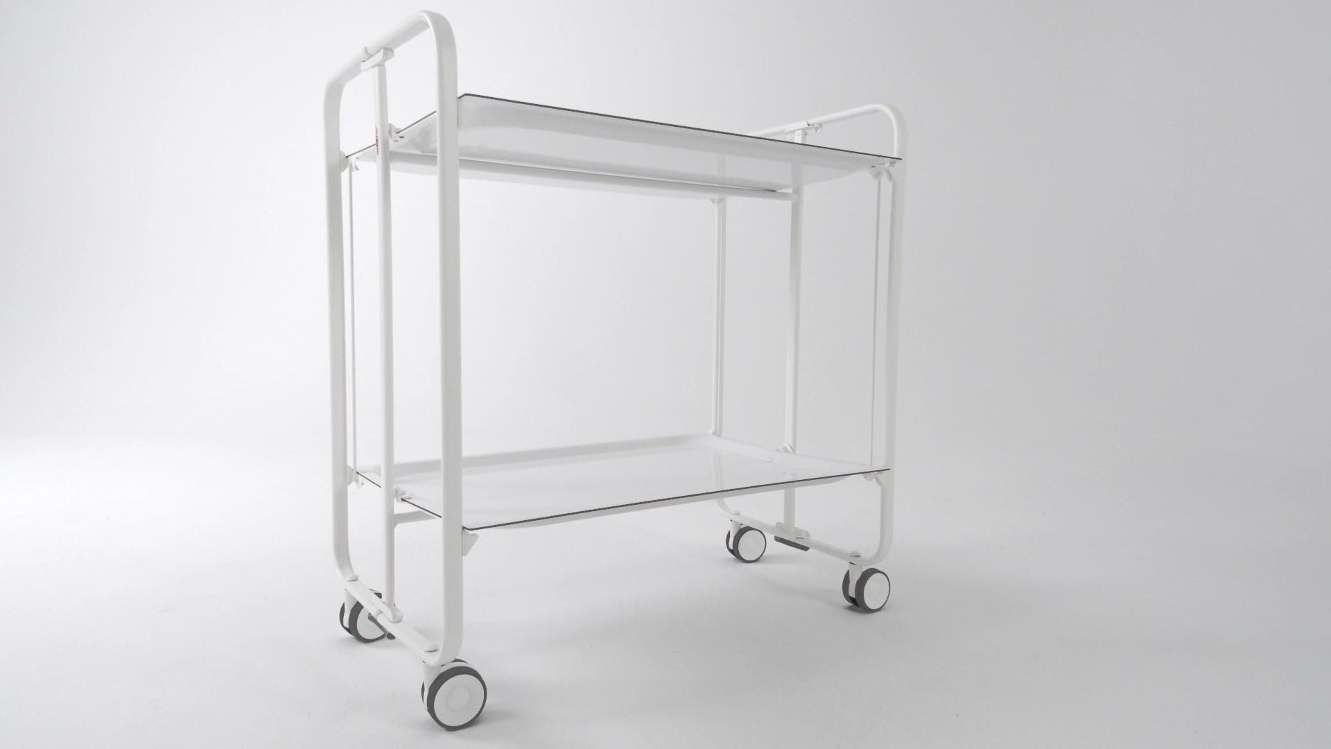 DON HIERRO - Table roulante Pliante Bauhaus châssis Blanc, 2 Plateaux-Blanc