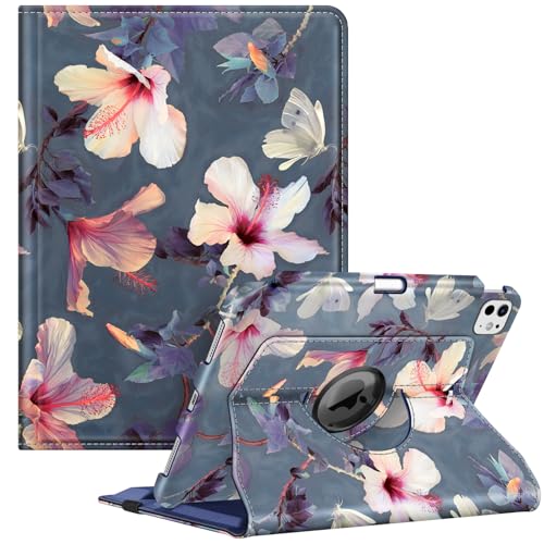 Coque rotative 360 iPad Pro 11 M5 M4 étui avec rangement stylet fleur 2025