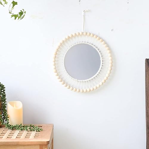 Miniatura 5 de Mini espejo redondo de pared con flecos bohemios macramé de 15.75 pulgadas, pequeño círculo de pared para colgar, espejo circular para pared, adorno