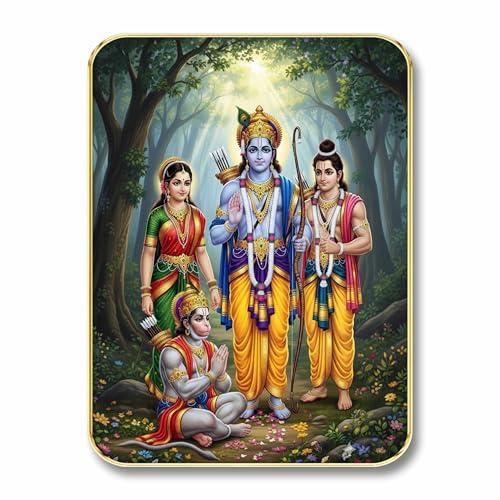 Image of SAF Ram Darbar Wall Art with Table Top Stand & Wall Hanging Hole | Premium MDF Shri Ram Sita Lakshman Hanuman Painting for Home Mandir Office Decor
