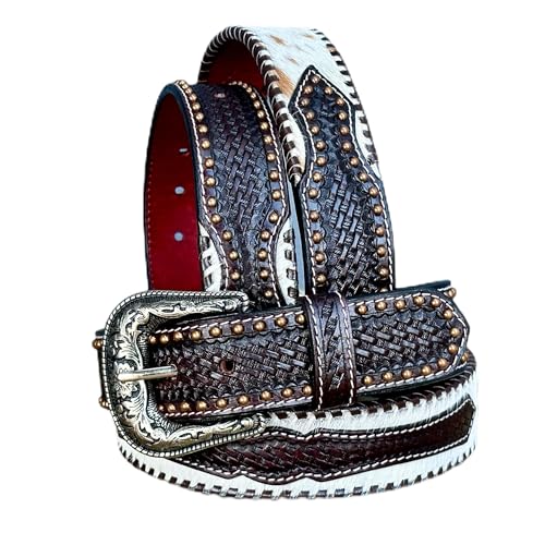 DANIEL'S ARTPLANET Western Leather Belt for Men Tooled Full Grain Cowhide Leather Handmade Cowboy Belt with Buckle 1.5” Wide