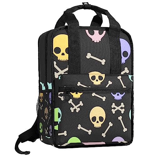 Sac à dos école pour garçon à motif crânes colorés pour la rentrée