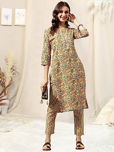 Image of MIRCHI FASHION Women's Straight Fit Fancy Rayon Jaipuri Foil Printed Kurta Set with Plazzo Pant