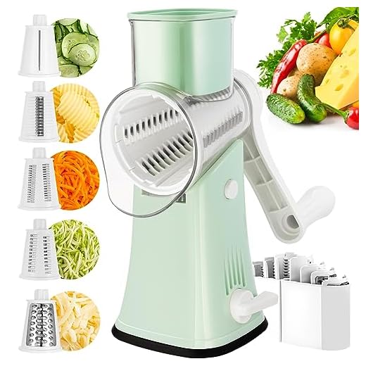 VEKAYA Rotary Cheese Grater and Shredder, 5 in 1 Manual Round Mandoline Slicer, Cheese Graters for Kitchen, Cheese Shredders, Grinder and Julienne for Vegetables,Cheese and Nuts