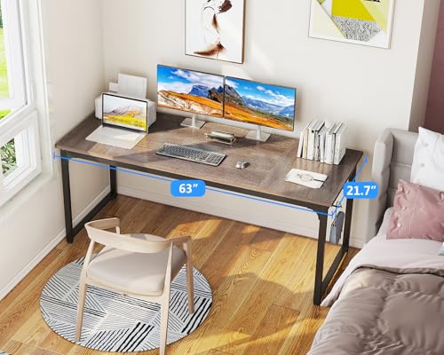 Image of Casaottima 63 Inch Computer Desk for Home Office, Study Writing Table for Small Spaces, Simple Modern Desk with Headphone Hooks, Grey Oak