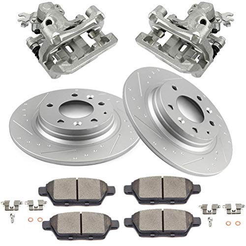 Image of SCITOO Rear Brake Kit [4] Brake Pads [2] Brake Rotors [2] Brake Disc Calipers w /Bracket Compatible With 2006-2012 for Ford for Fusion,2007-2012 for Lincoln for MKZ