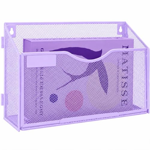 ideallife 1 Pocket Mesh Wall File Holder Organizer Office Hanging File Folder Magazine Rack, Nametag Label Hooks Set Included (Purple)