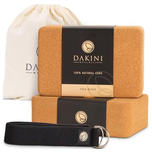 Dakini Wellness Cork Yoga Blocks 2 Pack | 9x6x3 Eco-Friendly, Natural Yoga Kit Includes Yoga Bag, Cork Yoga Block & Yoga Strap Set for Stretching, Workout and Pilates