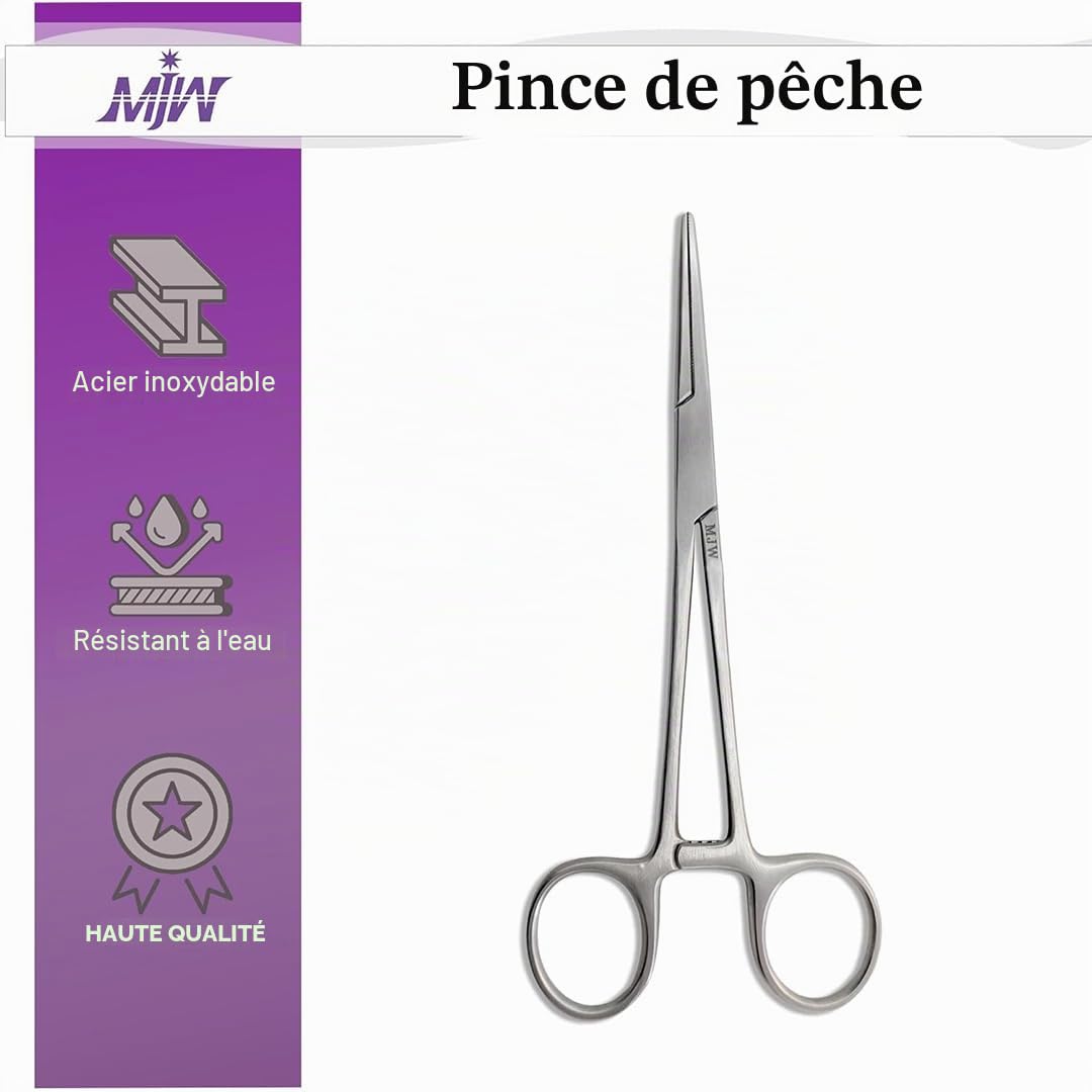 Pince hémostatique professionnelle MJW en acier inoxydable utilisée comme pince à bijoux, pince à pêche à la mouche et pince à décrochage de poisson – Pince à épiler pour poils d'oreilles d'animaux