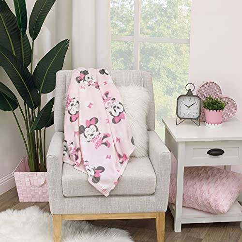 Image of Disney Minnie Mouse Pastel Pink, White & Black Bows & Icons Super Soft Baby Blanket, Pink, White, Black