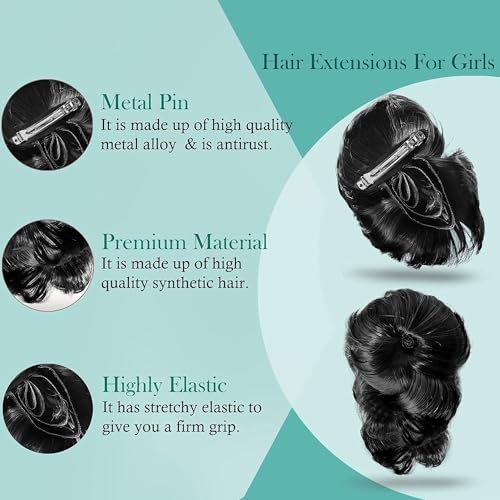 Image of HAIR WALA Flower Style Claw Clip Bun net attached Hair Extension decorative bun for attractive look Synthetic Fake Ponytail Hair extension for Women Girls, Matte Finish Color (Black)