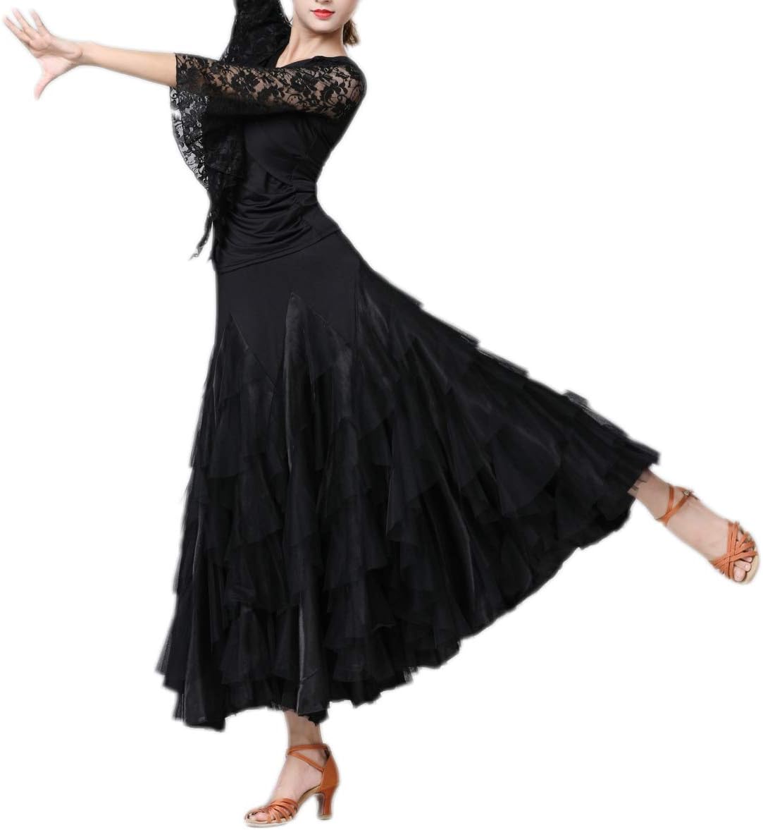 CISMARK Elegant Ballroom Latin Dance Party Long Swing Tiered Skirt for Women - Image 4
